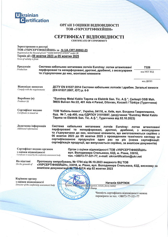 Сертифікат відповідності Eurotray 2023